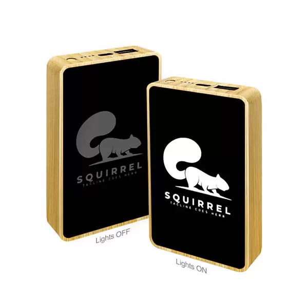 5000mAh Light Up White Logo Bamboo Power Bank ESPB-25N