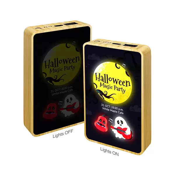 5000mAh Light Up Colorful Logo Bamboo Power Bank