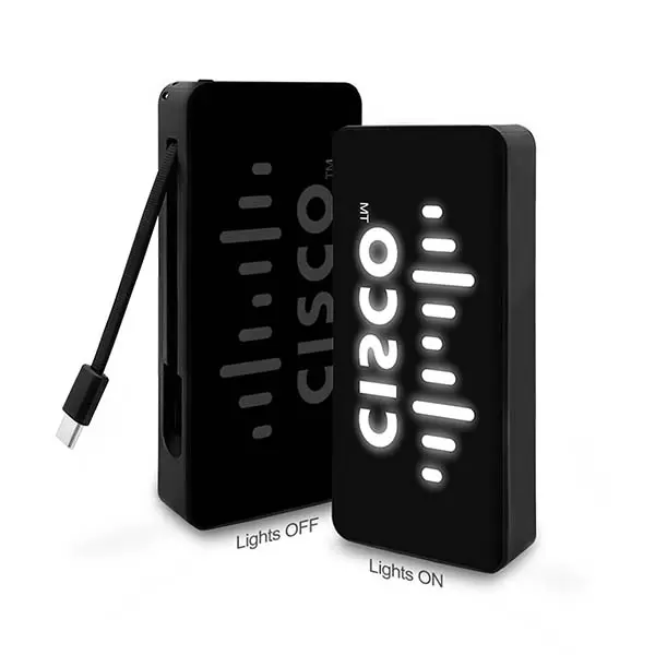 10000mAh Light Up White Logo Power Bank with built-in USB-C Output Cable-ESPB-14