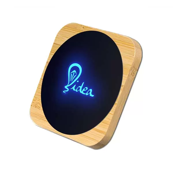15W Light Up Logo Square Bamboo Fast Wireless Charger- ESWL-06