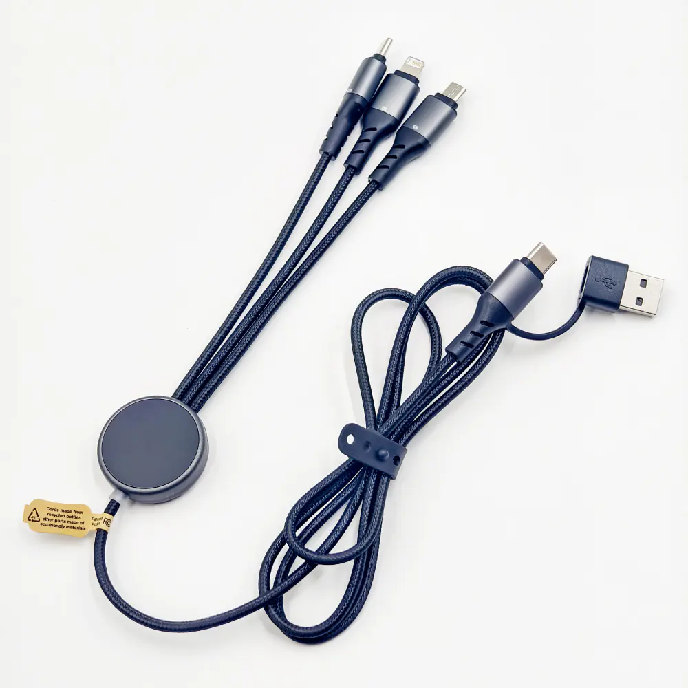 6-in-1 LED Charging Cable | USB-A & USB-C Input | Lightning, Type-C, Micro USB | Light-Up Logo | 120cm  | S7122PD-F03