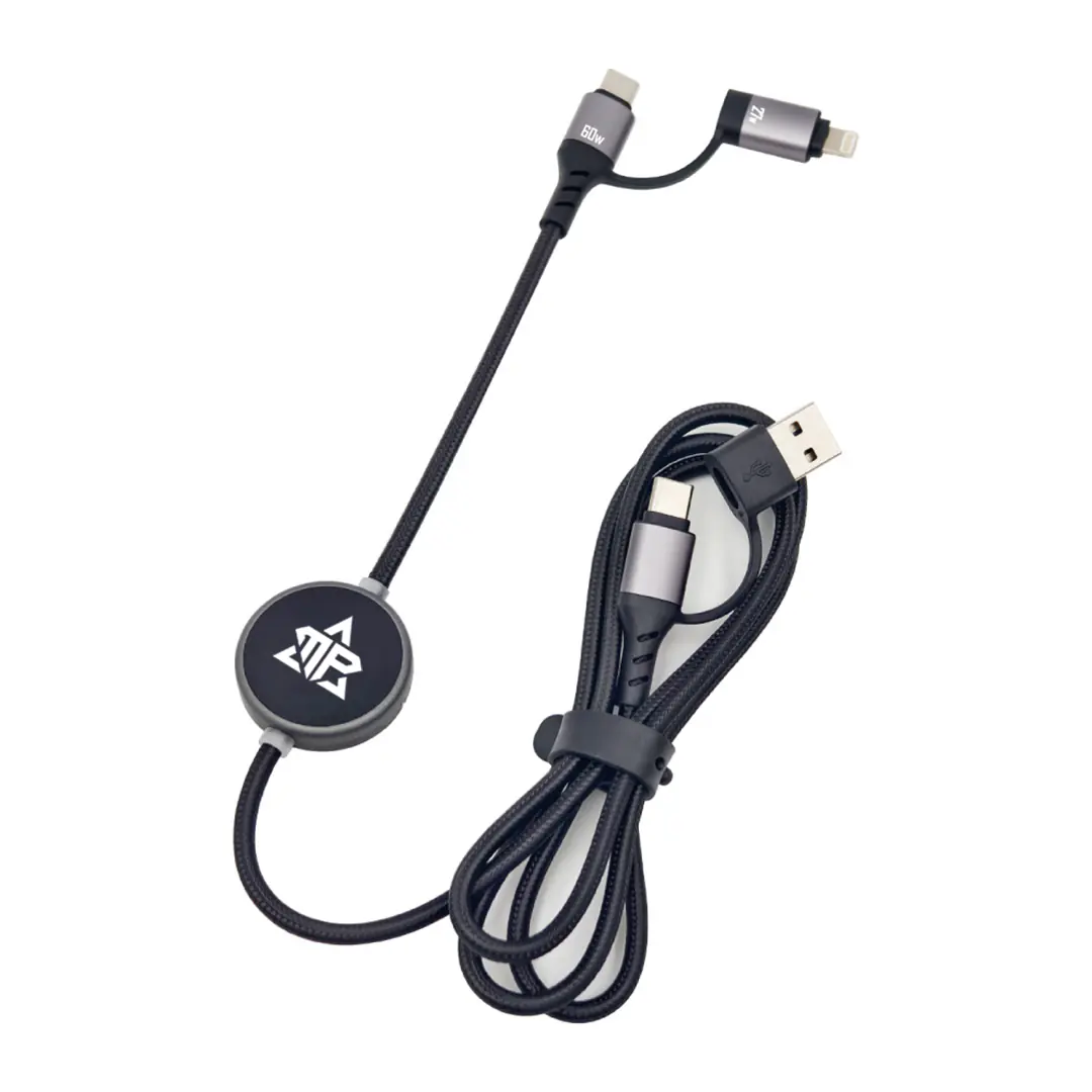 4-in-1 Eco Charging Cable with Light-Up Logo | 120cm | 91.21% Sustainable | T7125PD-TA