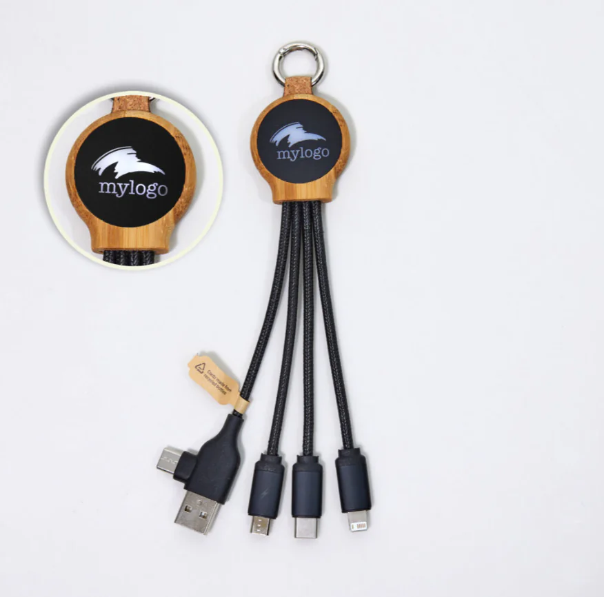3-in-1 Bamboo LED Charging Cable (18W, 18.5cm) | SK1015B-F10